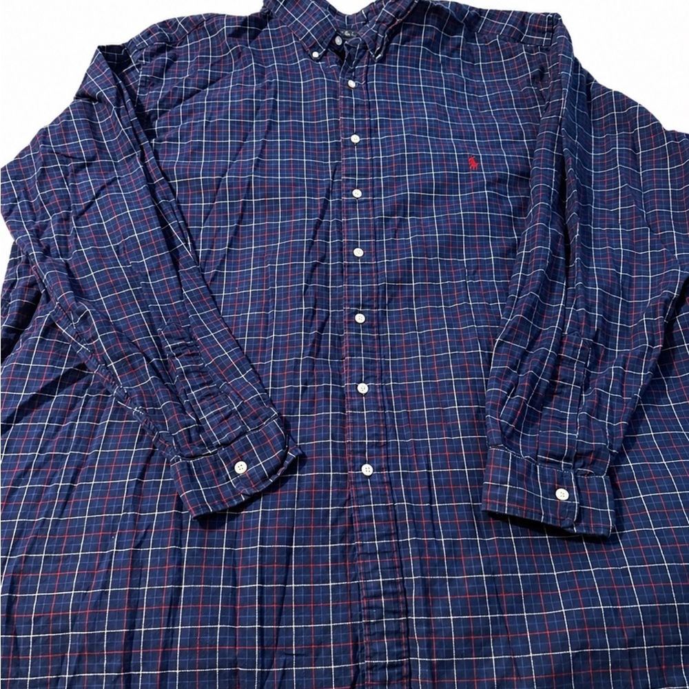 Men's Polo by Ralph Lauren Navy Plaid Button-Down Shirt Size 4XLT
